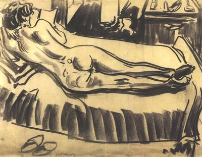 Reclining Nude on Sofa by Ernst Ludwig Kirchner